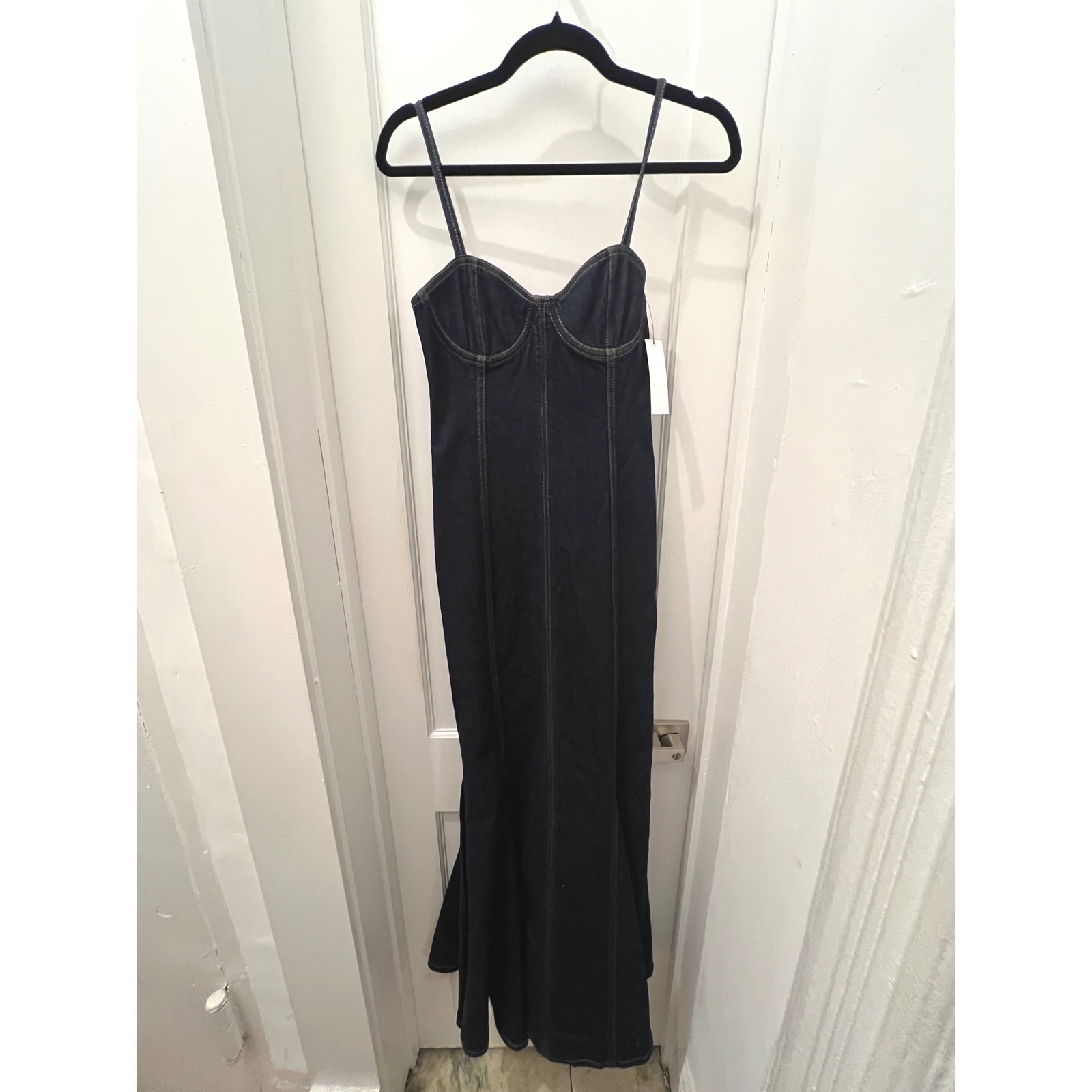 Alice + Olivia Dark Wash Denim Corset Maxi Dress Underwire Bustier Mermaid Hem